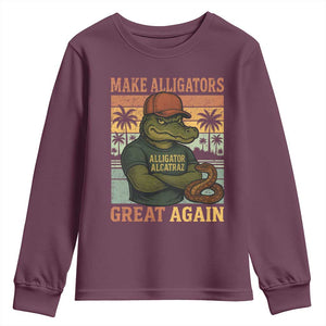 Retro Alligator Alcatraz Youth Sweatshirt Funny Florida Everglades Dark Humor TS10 Maroon Print Your Wear