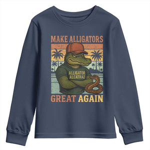 Retro Alligator Alcatraz Youth Sweatshirt Funny Florida Everglades Dark Humor TS10 Navy Print Your Wear