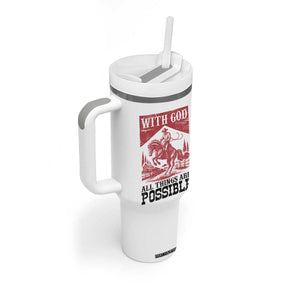 Christian Cowboy Tumbler With Handle Vintage Christian All Things Are Possible Encouraging Bible Verse TS10 Print Your Wear