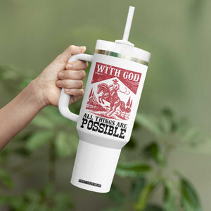 Christian Cowboy Tumbler With Handle Vintage Christian All Things Are Possible Encouraging Bible Verse TS10 Print Your Wear