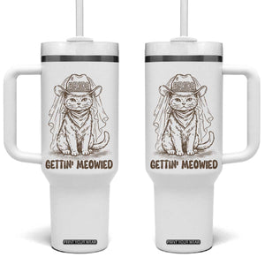 Cowgirl Bride Cat Tumbler With Handle Vintage Cow Cat Rodeo Bachelorette TS10 One Size: 40 oz White Print Your Wear