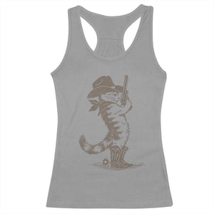Vintage Cowboy Cat Racerback Tank Top Retro 90s Western Country Rodeo Kitten Cowgirl TS10 Sport Gray Print Your Wear