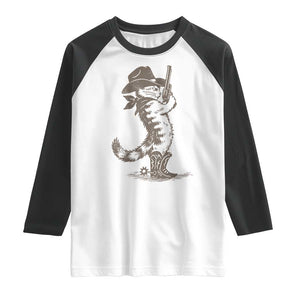 Vintage Cowboy Cat Raglan Shirt Retro 90s Western Country Rodeo Kitten Cowgirl TS10 White Black Print Your Wear