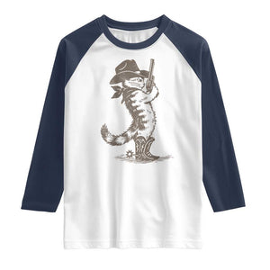 Vintage Cowboy Cat Raglan Shirt Retro 90s Western Country Rodeo Kitten Cowgirl TS10 White Navy Print Your Wear