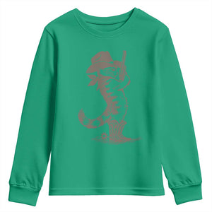 Vintage Cowboy Cat Youth Sweatshirt Retro 90s Western Country Rodeo Kitten Cowgirl TS10 Irish Green Print Your Wear