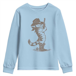Vintage Cowboy Cat Youth Sweatshirt Retro 90s Western Country Rodeo Kitten Cowgirl TS10 Light Blue Print Your Wear