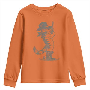Vintage Cowboy Cat Youth Sweatshirt Retro 90s Western Country Rodeo Kitten Cowgirl TS10 Orange Print Your Wear