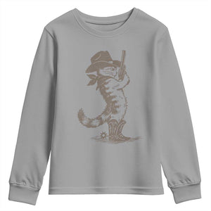 Vintage Cowboy Cat Youth Sweatshirt Retro 90s Western Country Rodeo Kitten Cowgirl TS10 Sport Gray Print Your Wear