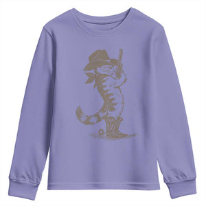 Vintage Cowboy Cat Youth Sweatshirt Retro 90s Western Country Rodeo Kitten Cowgirl TS10 Violet Print Your Wear