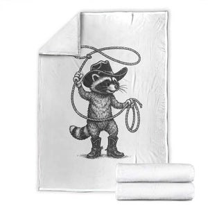Vintage Raccoon Cowboy Throw Blanket Cowgirl Trash Panda Western Country Meme TS10 White Print Your Wear