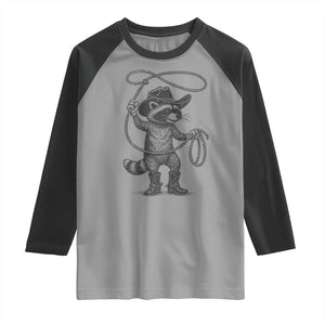 Vintage Raccoon Cowboy Raglan Shirt Cowgirl Trash Panda Western Country Meme TS10 Sport Gray Black Print Your Wear