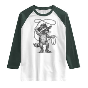 Vintage Raccoon Cowboy Raglan Shirt Cowgirl Trash Panda Western Country Meme TS10 White Dark Forest Green Print Your Wear
