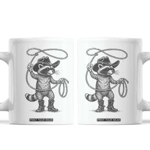 Vintage Raccoon Cowboy Coffee Mug Cowgirl Trash Panda Western Country Meme TS10 White Print Your Wear