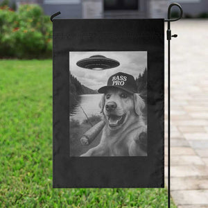 Dog Selfie With Alien UFO Garden Flag Funny Fishing Golden Retriever Smoking Dog Lover TS10 Print Your Wear