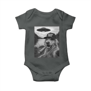 Dog Selfie With Alien UFO Baby Onesie Funny Fishing Golden Retriever Smoking Dog Lover TS10 Dark Heather Print Your Wear
