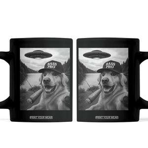 Dog Selfie With Alien UFO Coffee Mug Funny Fishing Golden Retriever Smoking Dog Lover TS10 Black Print Your Wear
