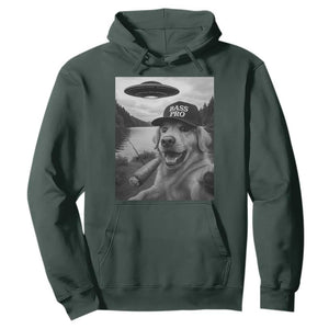 Dog Selfie With Alien UFO Hoodie Funny Fishing Golden Retriever Smoking Dog Lover TS10 Dark Forest Green Print Your Wear