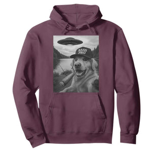 Dog Selfie With Alien UFO Hoodie Funny Fishing Golden Retriever Smoking Dog Lover TS10 Maroon Print Your Wear