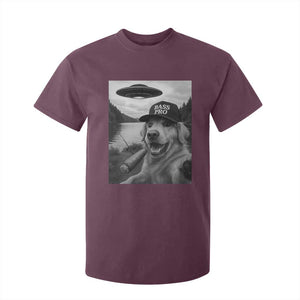 Dog Selfie With Alien UFO T Shirt For Kid Funny Fishing Golden Retriever Smoking Dog Lover TS10 Maroon Print Your Wear