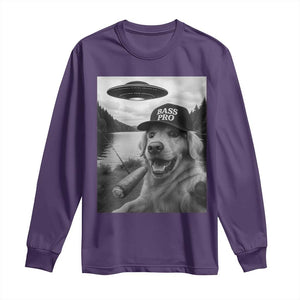 Dog Selfie With Alien UFO Long Sleeve Shirt Funny Fishing Golden Retriever Smoking Dog Lover TS10 Purple Print Your Wear