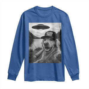 Dog Selfie With Alien UFO Long Sleeve Shirt Funny Fishing Golden Retriever Smoking Dog Lover TS10 Royal Blue Print Your Wear