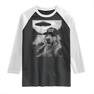 Dog Selfie With Alien UFO Raglan Shirt Funny Fishing Golden Retriever Smoking Dog Lover TS10 Black White Print Your Wear