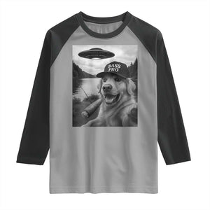 Dog Selfie With Alien UFO Raglan Shirt Funny Fishing Golden Retriever Smoking Dog Lover TS10 Sport Gray Black Print Your Wear