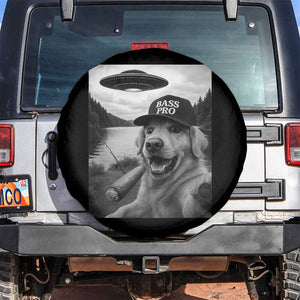 Dog Selfie With Alien UFO Spare Tire Cover Funny Fishing Golden Retriever Smoking Dog Lover TS10 No hole Black Print Your Wear