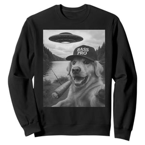 Dog Selfie With Alien UFO Sweatshirt Funny Fishing Golden Retriever Smoking Dog Lover TS10 Black Print Your Wear