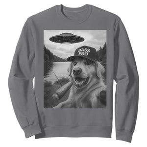 Dog Selfie With Alien UFO Sweatshirt Funny Fishing Golden Retriever Smoking Dog Lover TS10 Charcoal Print Your Wear