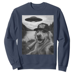 Dog Selfie With Alien UFO Sweatshirt Funny Fishing Golden Retriever Smoking Dog Lover TS10 Navy Print Your Wear