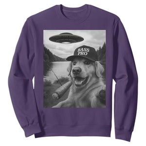 Dog Selfie With Alien UFO Sweatshirt Funny Fishing Golden Retriever Smoking Dog Lover TS10 Purple Print Your Wear