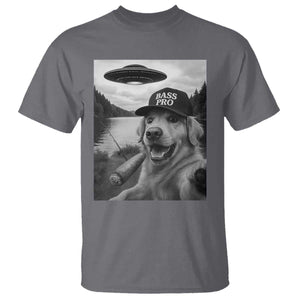 Dog Selfie With Alien UFO T Shirt Funny Fishing Golden Retriever Smoking Dog Lover TS10 Charcoal Print Your Wear