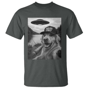 Dog Selfie With Alien UFO T Shirt Funny Fishing Golden Retriever Smoking Dog Lover TS10 Dark Heather Print Your Wear