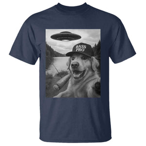 Dog Selfie With Alien UFO T Shirt Funny Fishing Golden Retriever Smoking Dog Lover TS10 Navy Print Your Wear