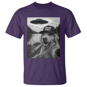 Dog Selfie With Alien UFO T Shirt Funny Fishing Golden Retriever Smoking Dog Lover TS10 Purple Print Your Wear