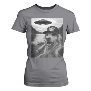 Dog Selfie With Alien UFO T Shirt For Women Funny Fishing Golden Retriever Smoking Dog Lover TS10 Charcoal Print Your Wear