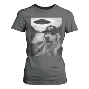 Dog Selfie With Alien UFO T Shirt For Women Funny Fishing Golden Retriever Smoking Dog Lover TS10 Dark Heather Print Your Wear