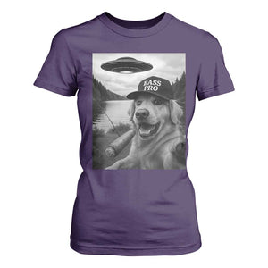 Dog Selfie With Alien UFO T Shirt For Women Funny Fishing Golden Retriever Smoking Dog Lover TS10 Purple Print Your Wear