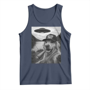 Dog Selfie With Alien UFO Tank Top Funny Fishing Golden Retriever Smoking Dog Lover TS10 Navy Print Your Wear