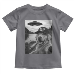 Dog Selfie With Alien UFO Toddler T Shirt Funny Fishing Golden Retriever Smoking Dog Lover TS10 Charcoal Print Your Wear