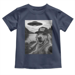 Dog Selfie With Alien UFO Toddler T Shirt Funny Fishing Golden Retriever Smoking Dog Lover TS10 Navy Print Your Wear