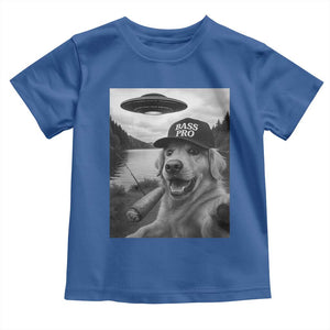 Dog Selfie With Alien UFO Toddler T Shirt Funny Fishing Golden Retriever Smoking Dog Lover TS10 Royal Blue Print Your Wear