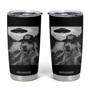 Dog Selfie With Alien UFO Tumbler Cup Funny Fishing Golden Retriever Smoking Dog Lover TS10 Black Print Your Wear
