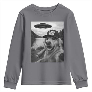Dog Selfie With Alien UFO Youth Sweatshirt Funny Fishing Golden Retriever Smoking Dog Lover TS10 Charcoal Print Your Wear