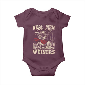 Funny Dachshund Cowboy Baby Onesie Real Men Play With Their Weiners TS10 Maroon Print Your Wear