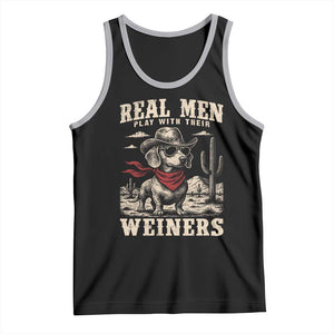 Funny Dachshund Cowboy Tank Top Real Men Play With Their Weiners TS10 Black Athletic Heather Print Your Wear