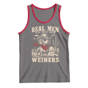 Funny Dachshund Cowboy Tank Top Real Men Play With Their Weiners TS10 Deep Heather Red Print Your Wear