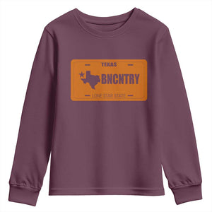 Texas Youth Sweatshirt Lone Star State Western Cowboy BNCNTRY Country TS10 Maroon Print Your Wear