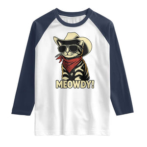 Vintage Cowboy Cat Raglan Shirt Retro 90s Western Country Rodeo Meowdy Partner TS10 White Navy Print Your Wear